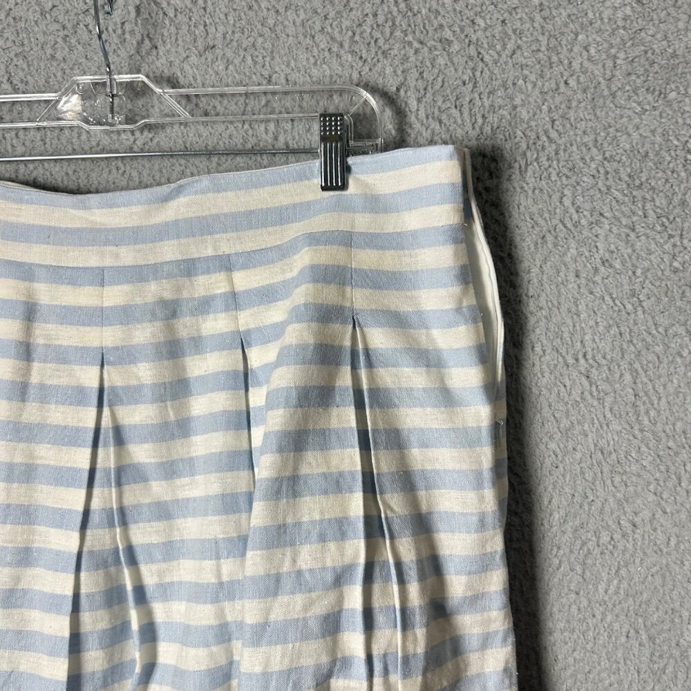 Christopher & Banks Skirt Women 16 Blue Cream Striped Linen Blend Pleated Midi - Picture 5 of 9